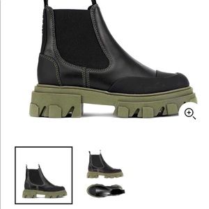Ganni women’s leather Chelsea boots - black/green